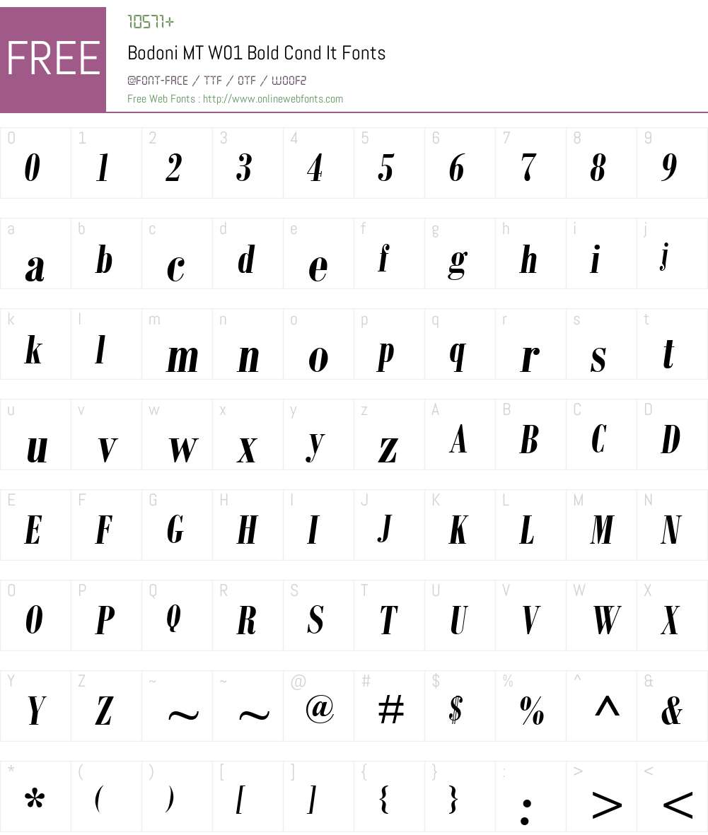 BodoniMTW01-BoldCondIt Font Screenshots
