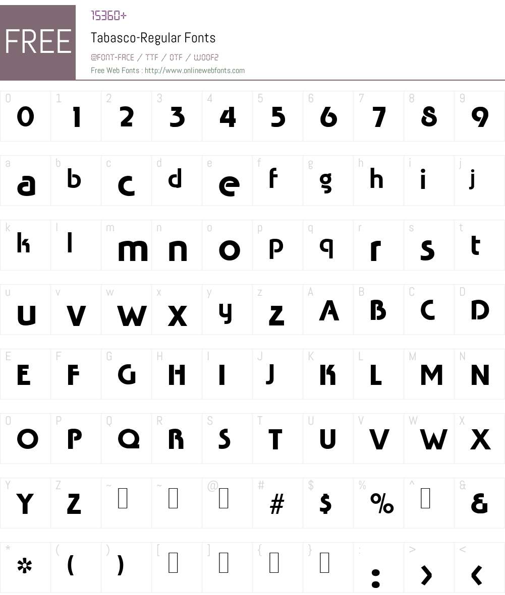 Tabasco Font Screenshots
