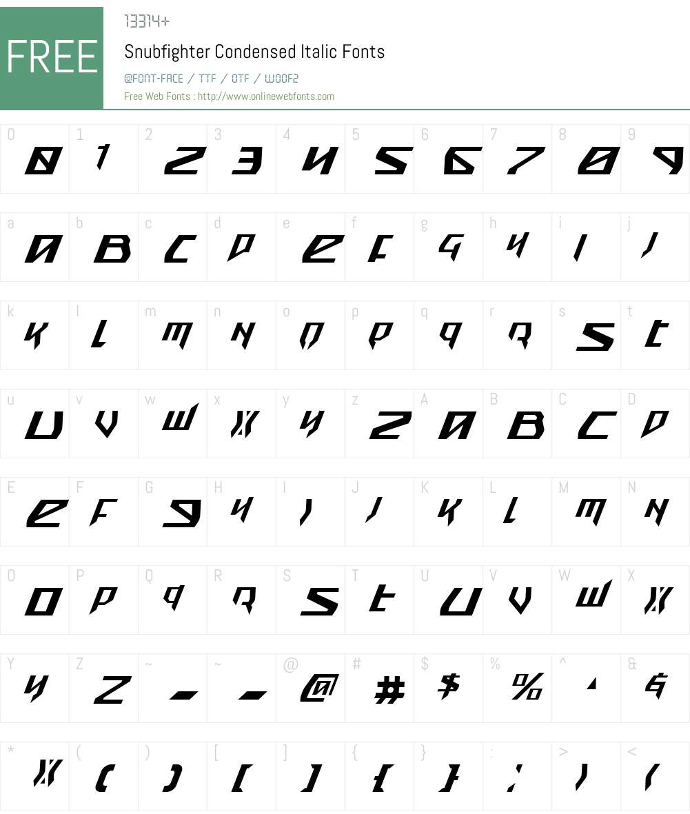 Snubfighter Condensed Italic Font Screenshots