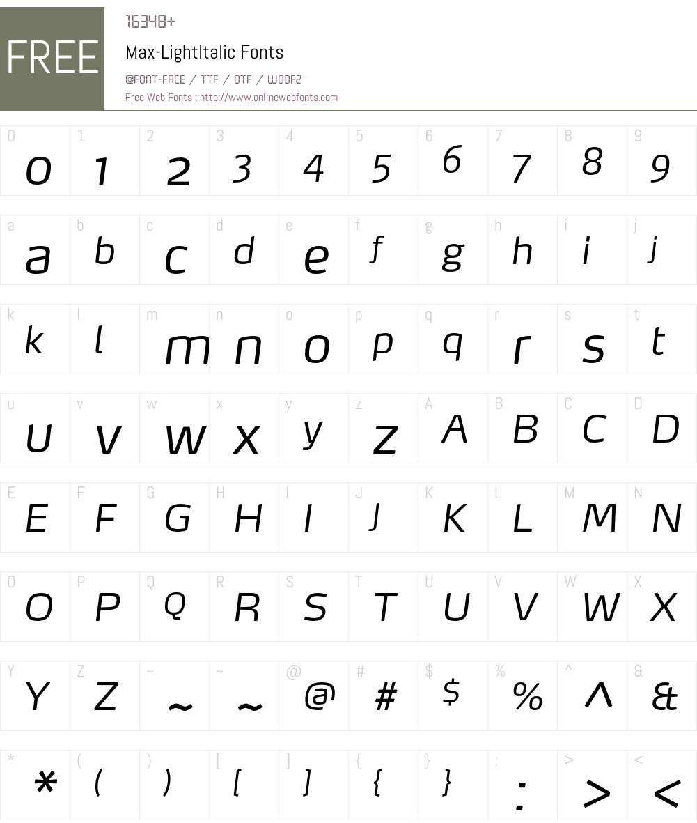 Max-LightItalic Font Screenshots