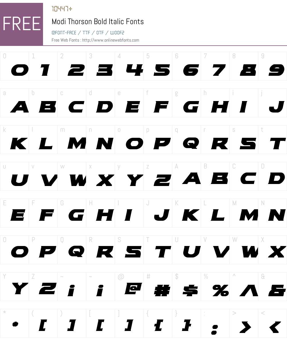 Modi Thorson Bold Italic Font Screenshots