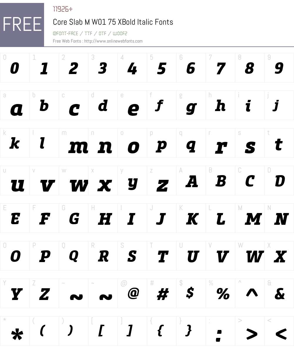 CoreSlabMW01-75XBoldItalic Font Screenshots