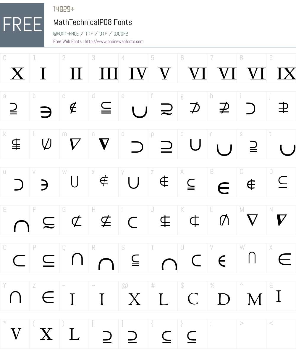 MathTechnical Font Screenshots