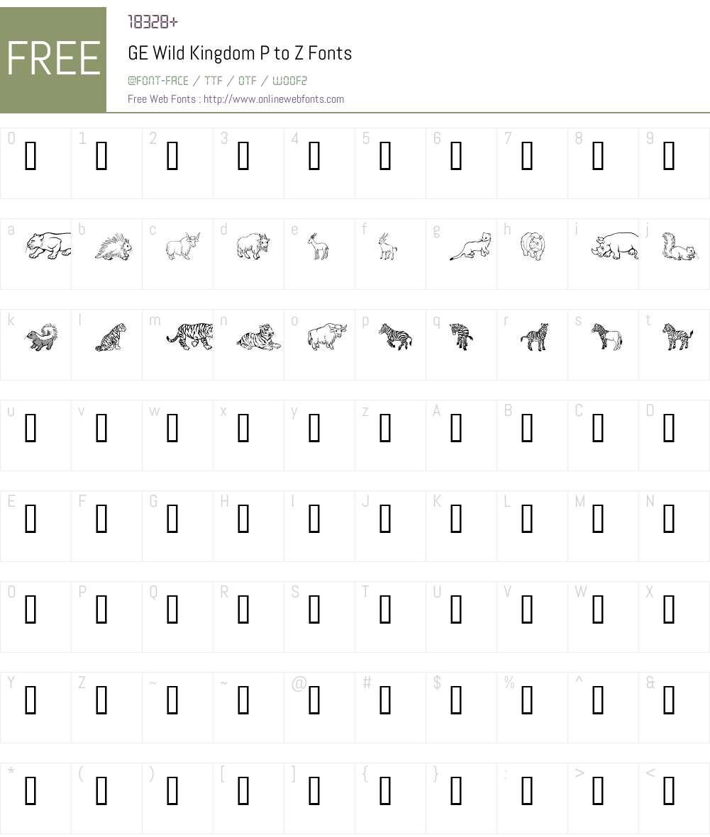 GE Wild Kingdom P to Z Font Screenshots