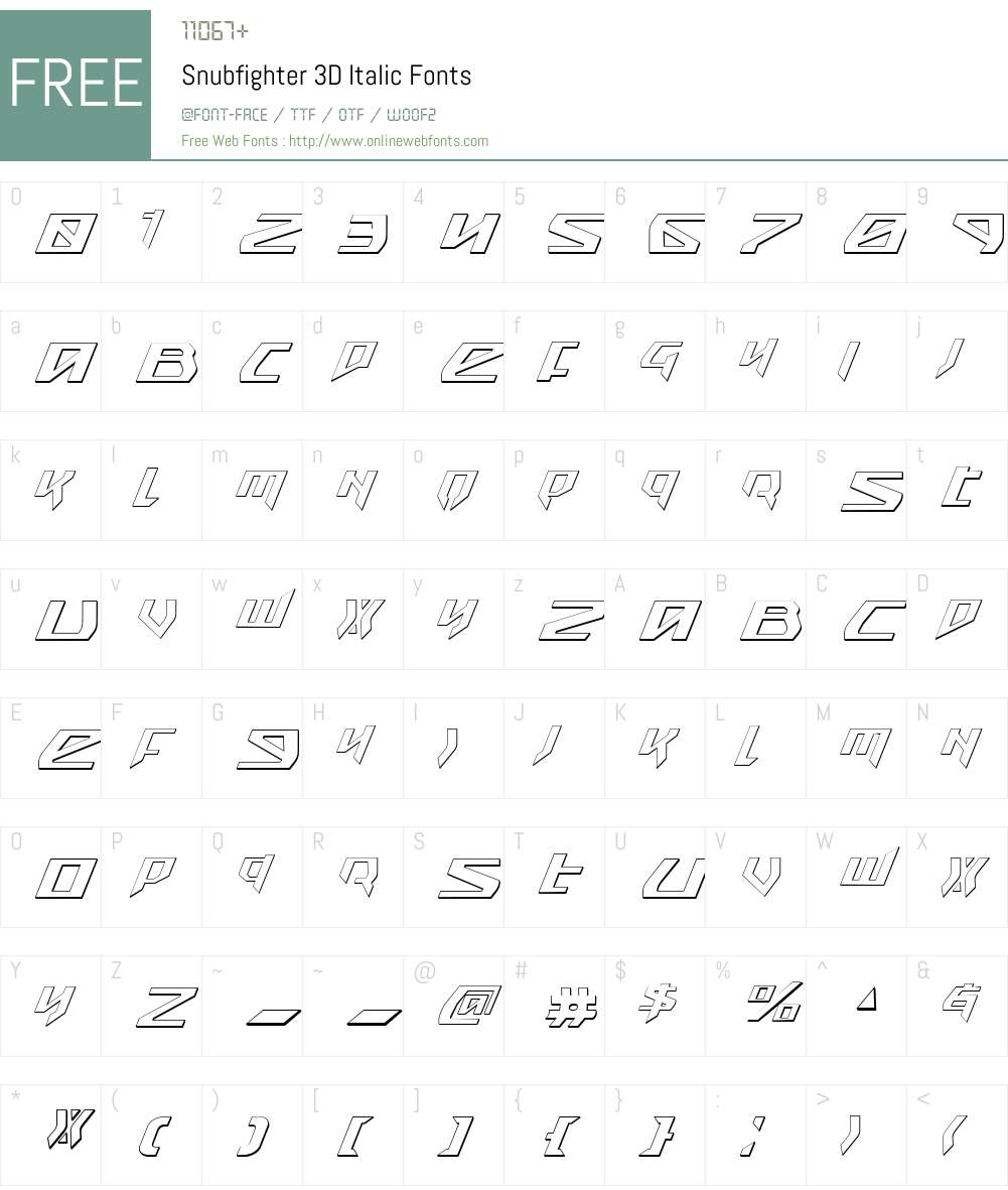 Snubfighter 3D Italic Font Screenshots