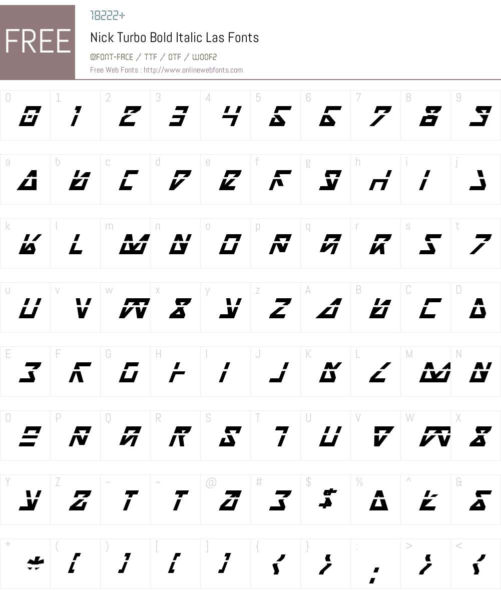 Nick Turbo Bold Italic Las Font Screenshots