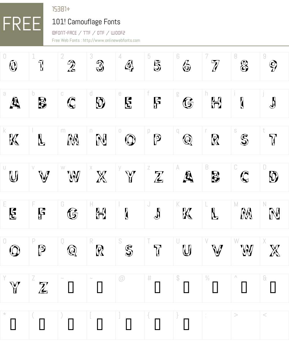 101! Camouflage Font Screenshots