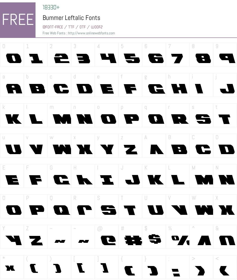 Bummer Leftalic Font Screenshots