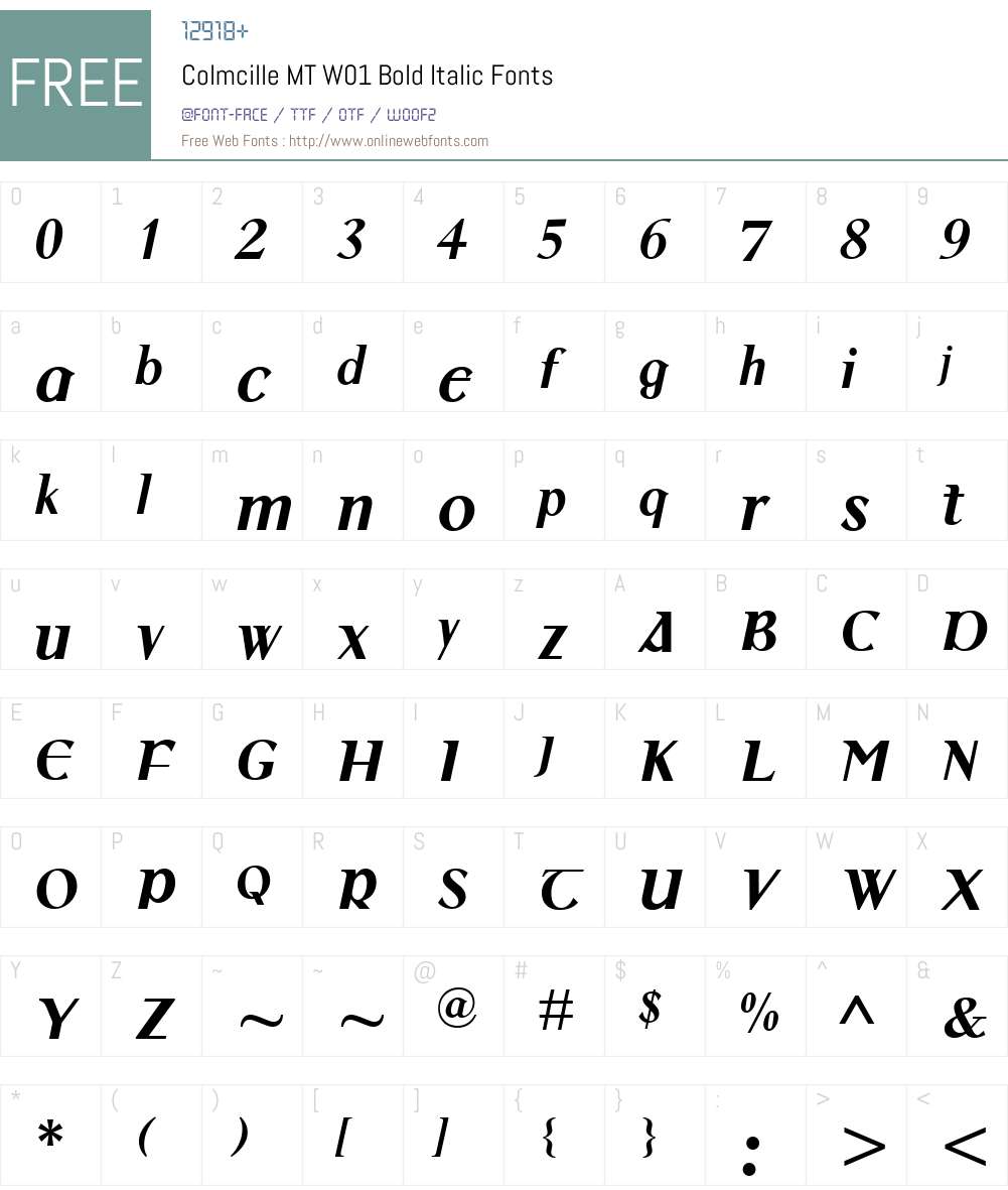 ColmcilleMTW01-BoldItalic Font Screenshots