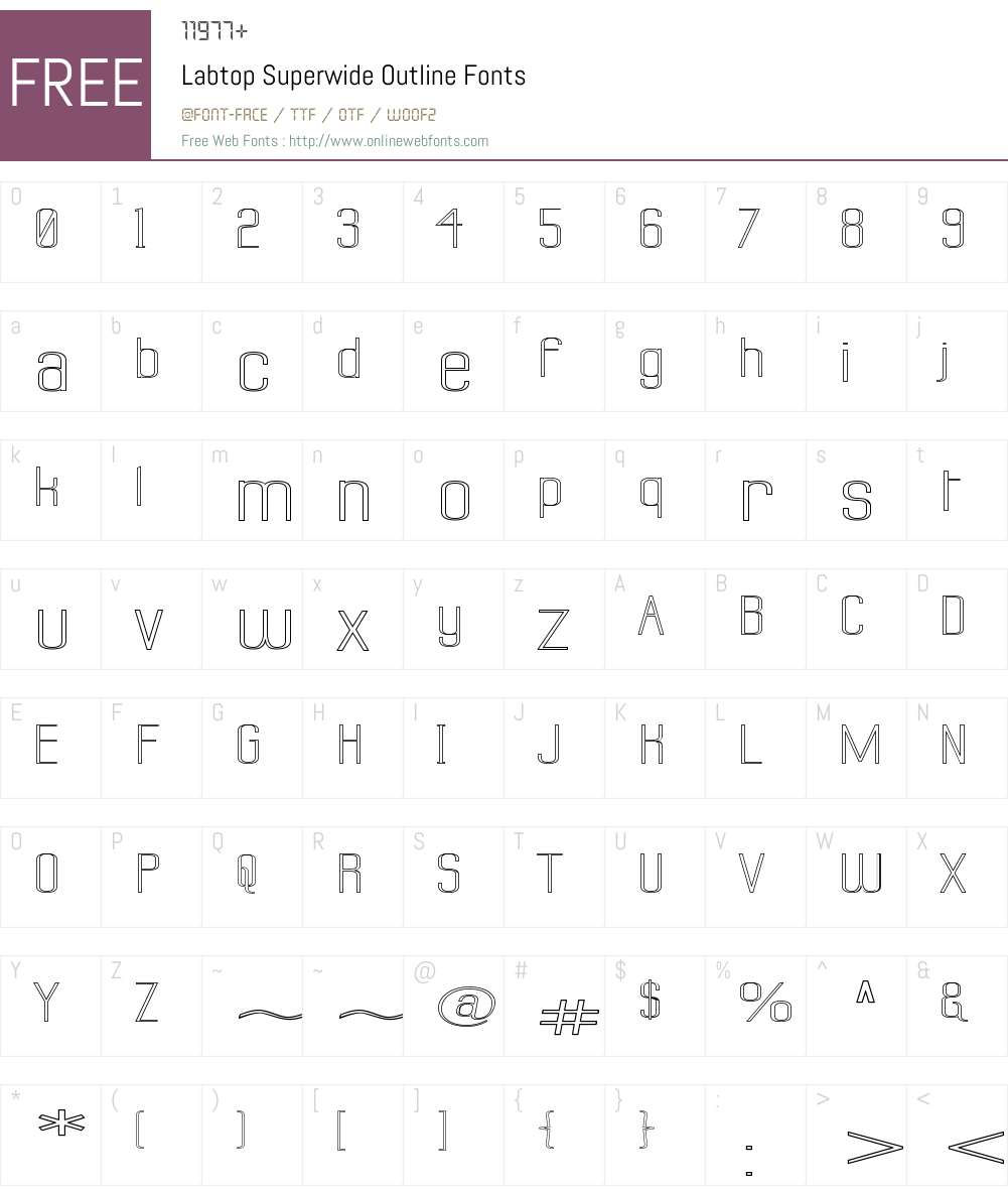 Labtop Superwide Outline Font Screenshots