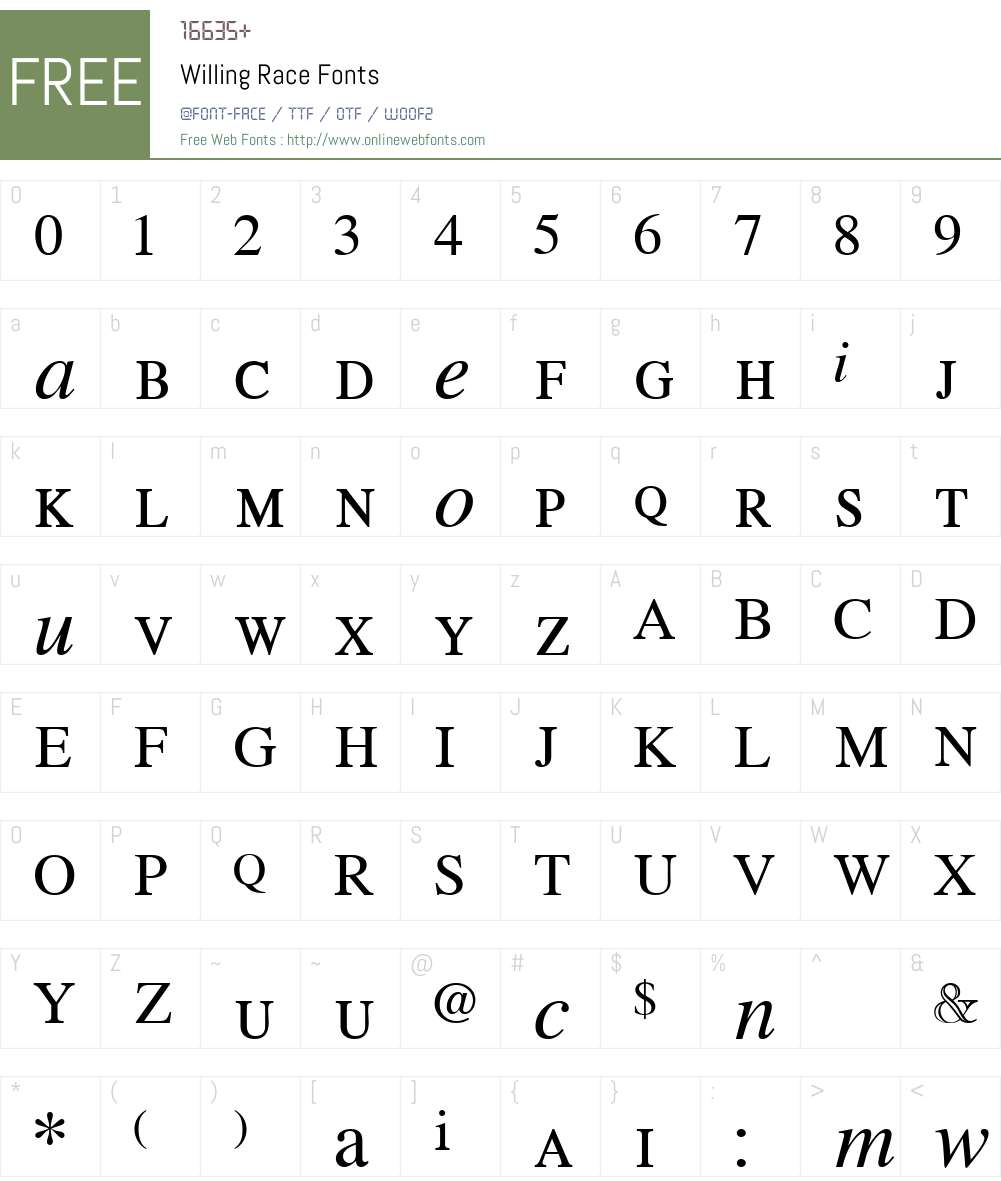 Willing Race Font Screenshots