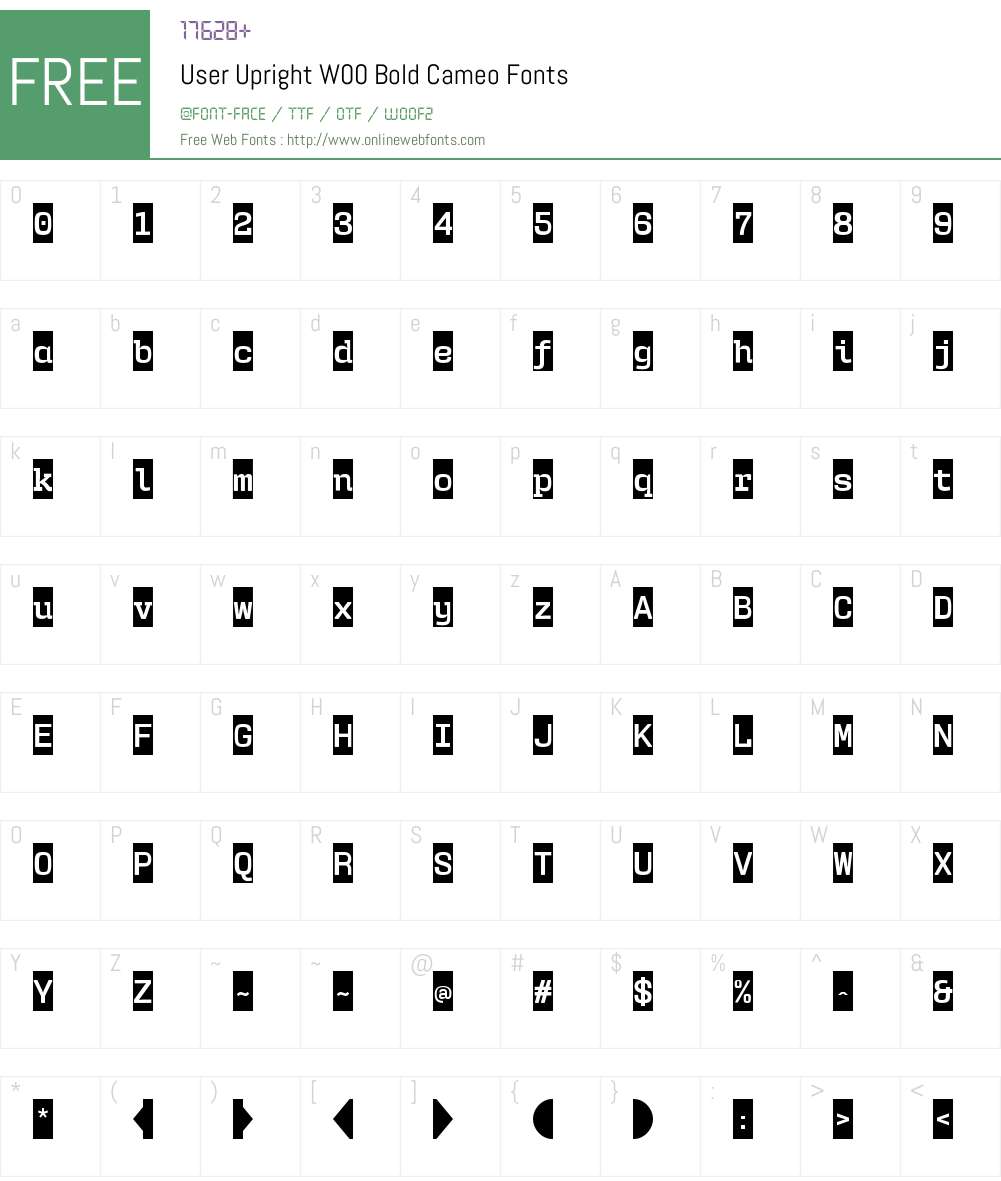 UserUprightW00-BoldCameo Font Screenshots