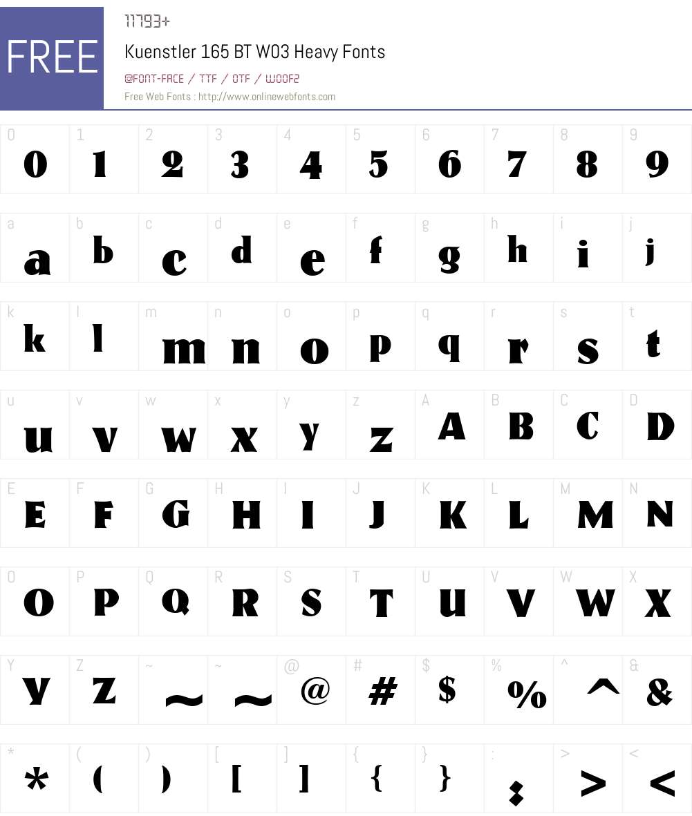 Kuenstler 165 BT Font Screenshots