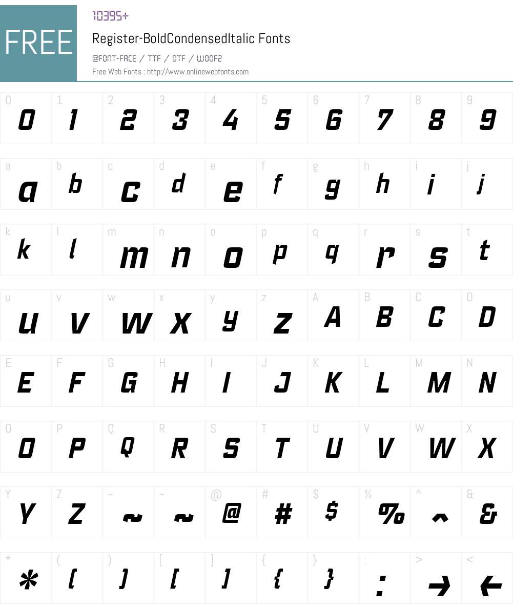Register-BoldCondensedItalic Font Screenshots