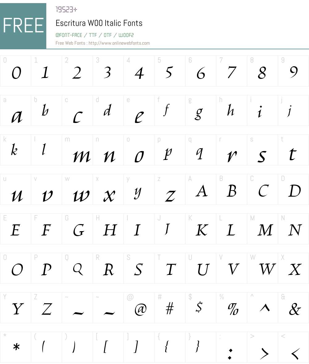 EscrituraW00-Italic Font Screenshots
