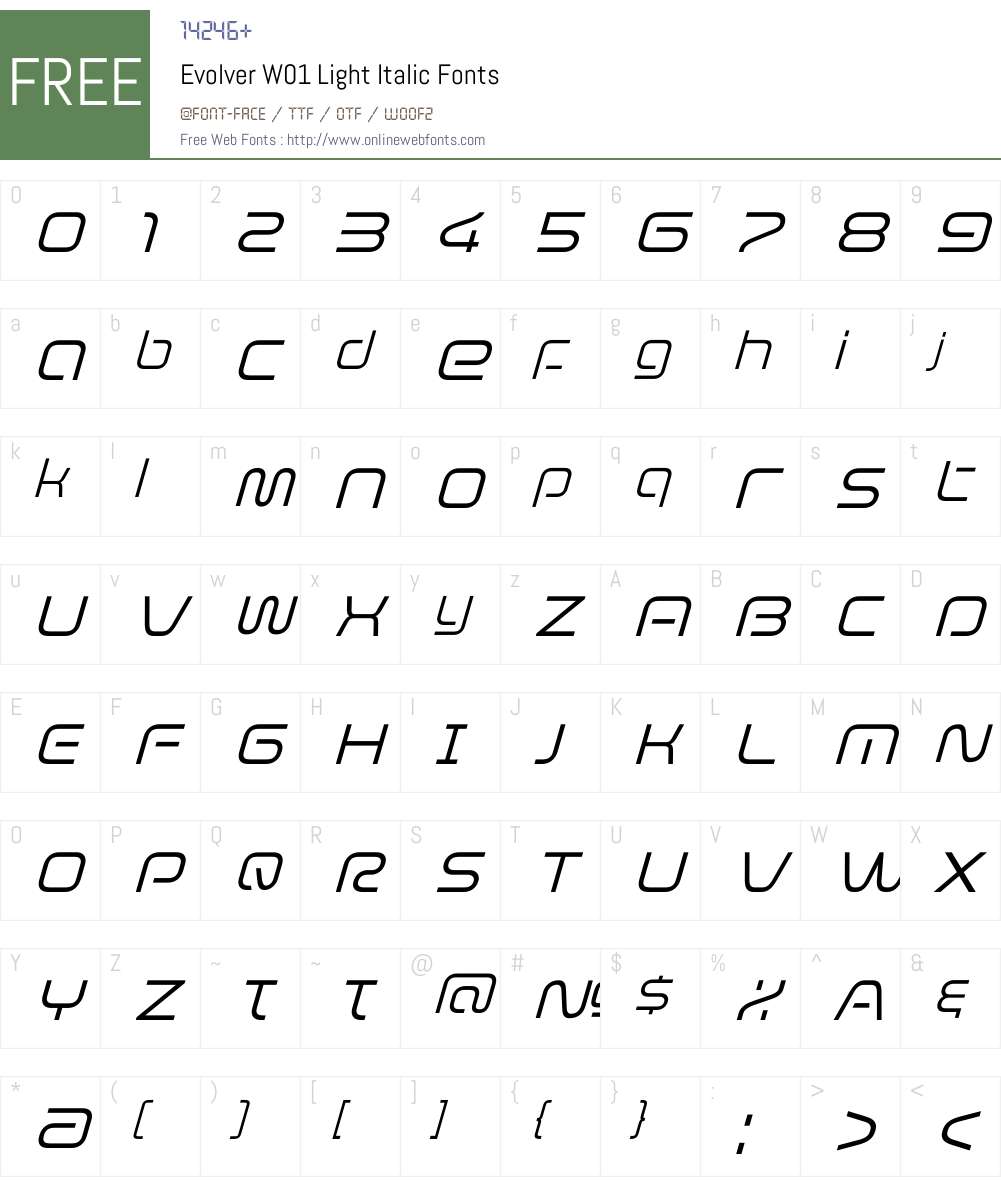 EvolverW01-LightItalic Font Screenshots