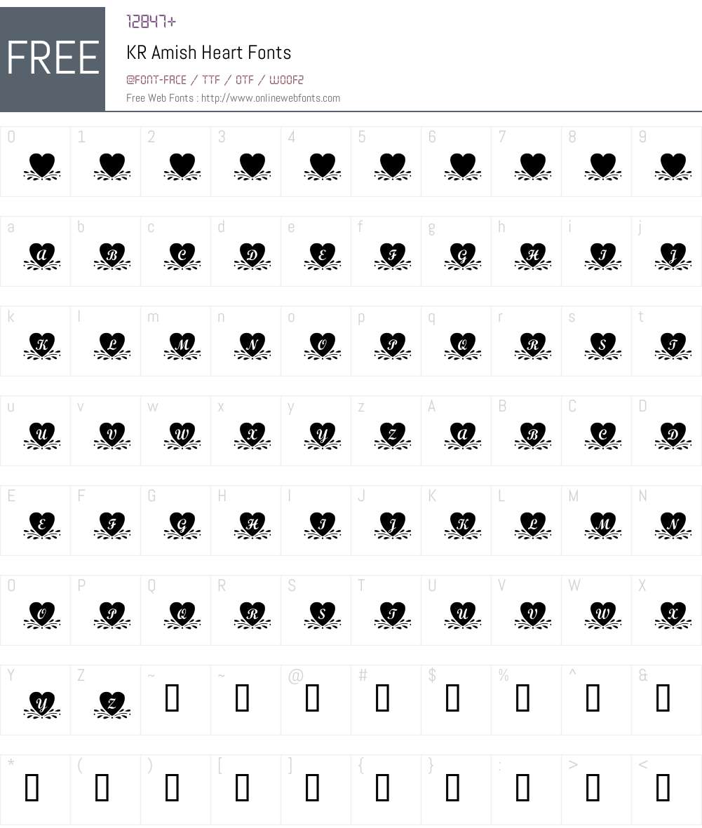 KR Amish Heart Font Screenshots