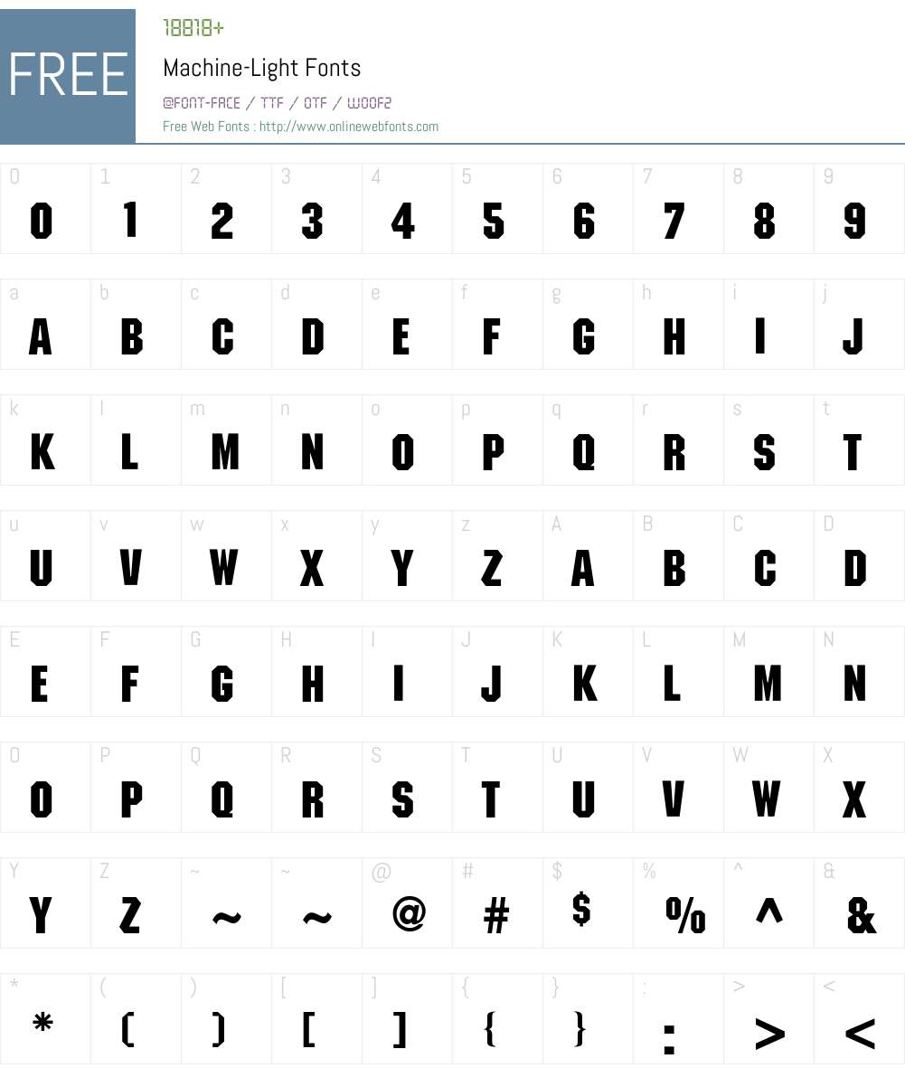 Machine-Light Font Screenshots