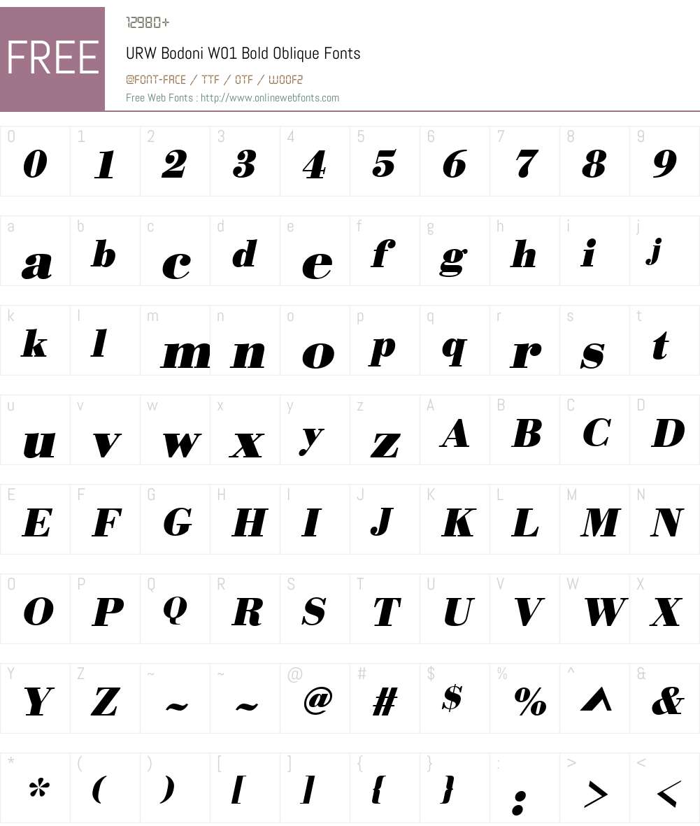 URWBodoniW01-BoldOblique Font Screenshots
