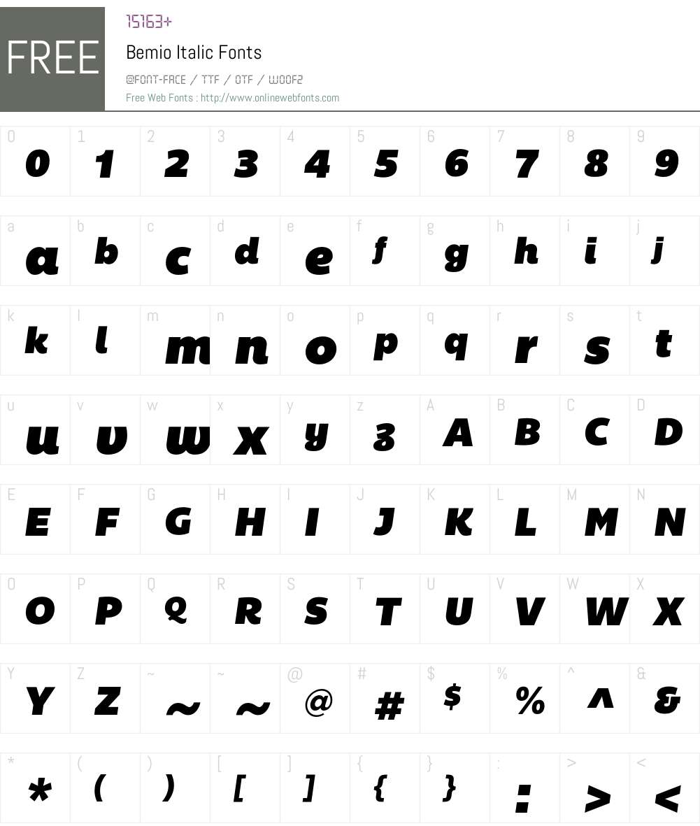 Bemio Italic Font Screenshots