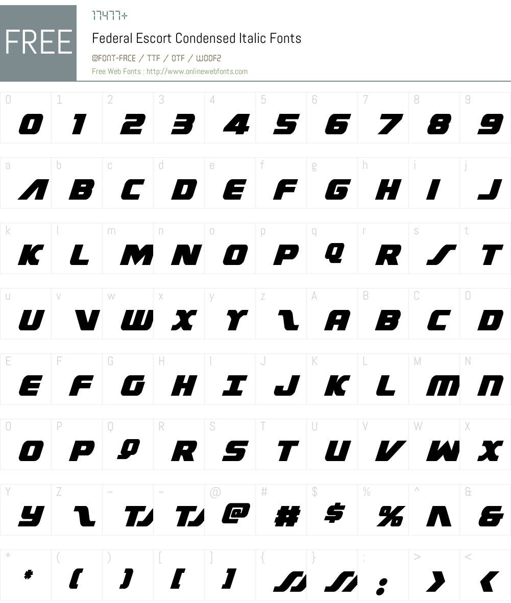 Federal Escort Condensed Italic Font Screenshots