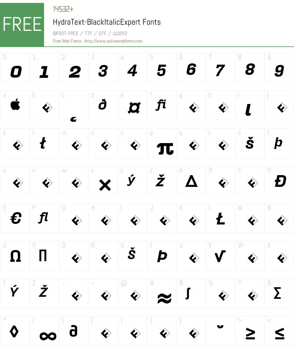 HydraText-BlackItalicExpert Font Screenshots
