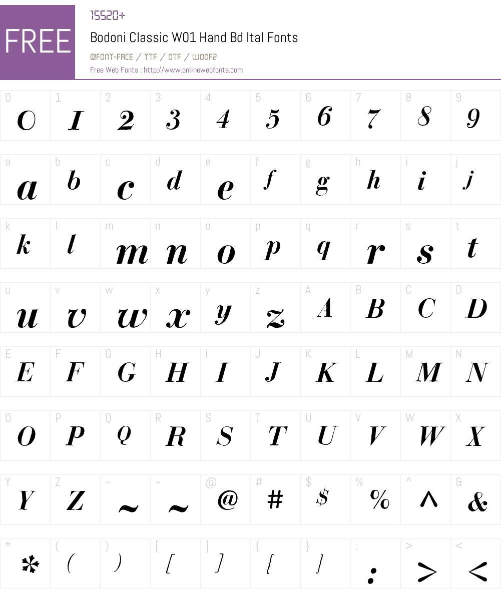 BodoniClassicW01-HandBdItal Font Screenshots