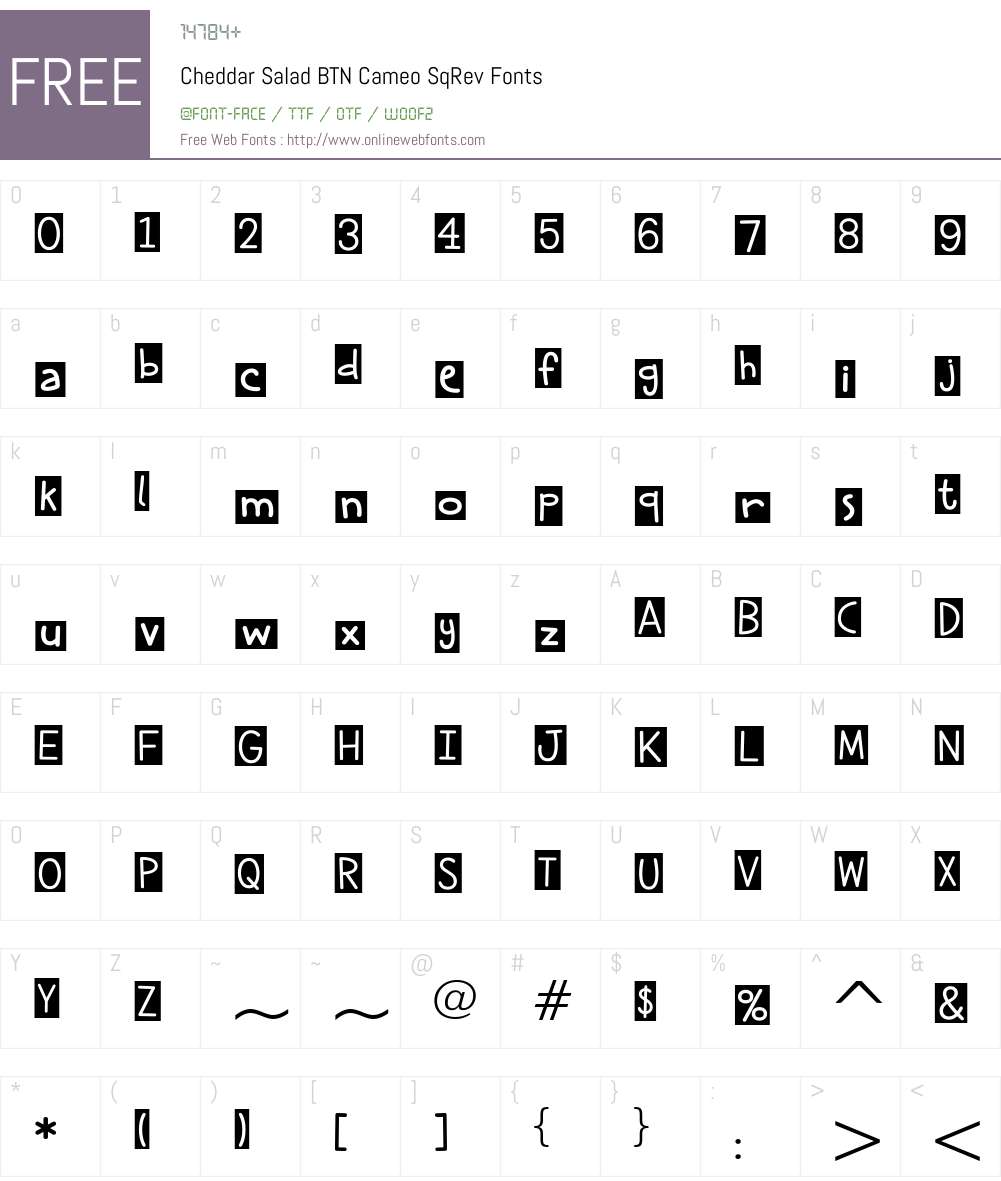 Cheddar Salad BTN Cameo SqRev Font Screenshots