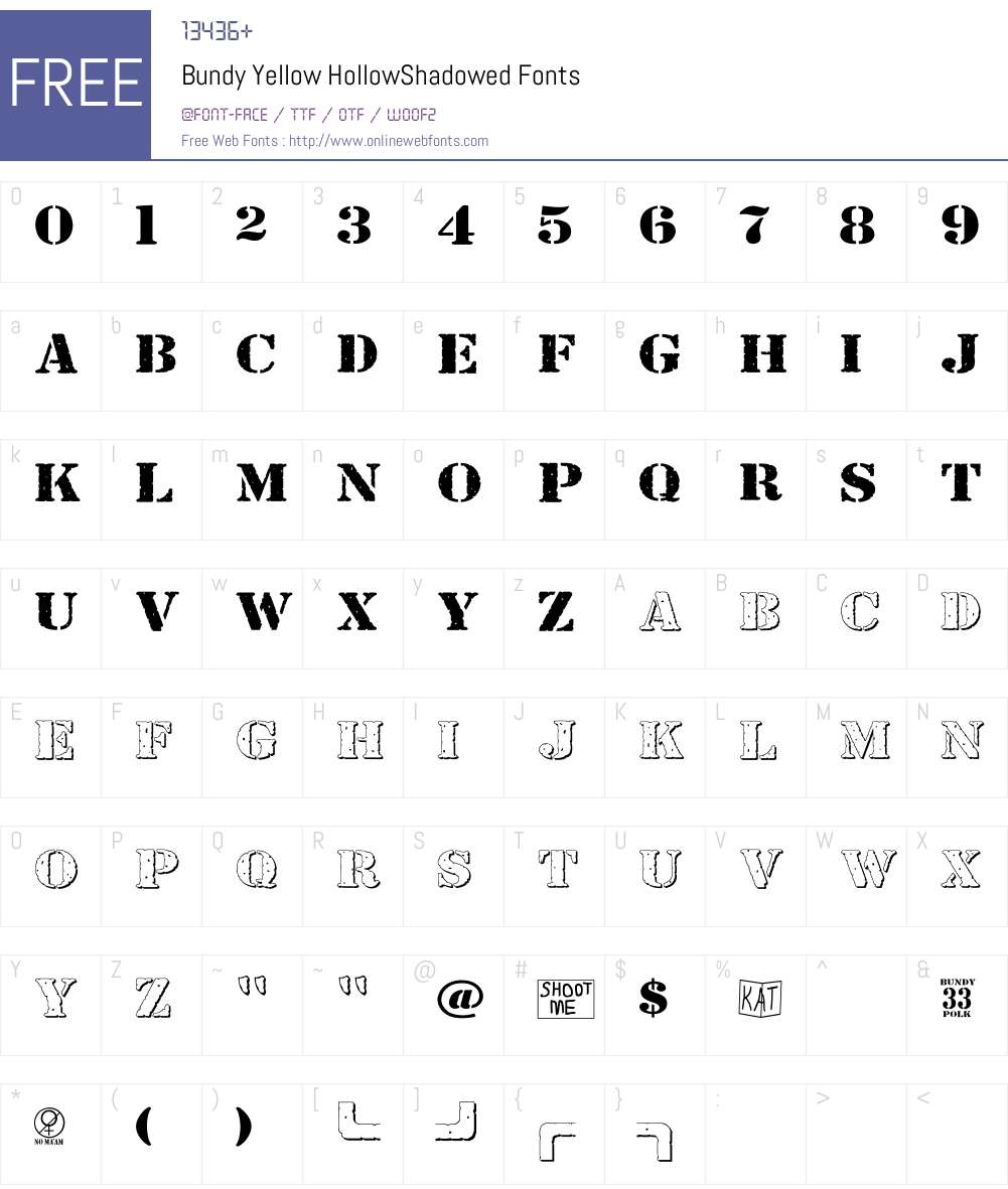 Bundy Yellow HollowShadowed Font Screenshots