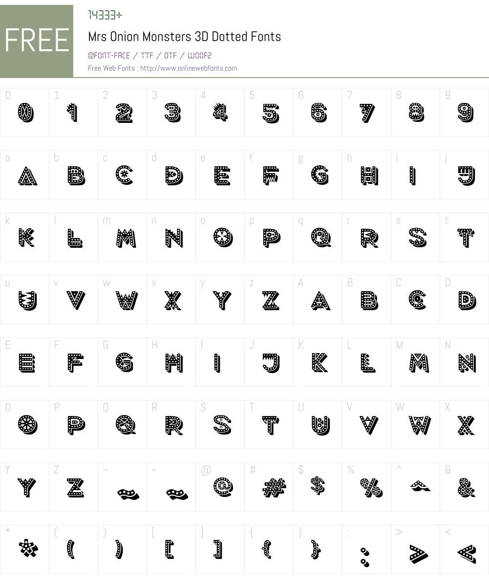MrsOnion-Monsters3DDotted Font Screenshots