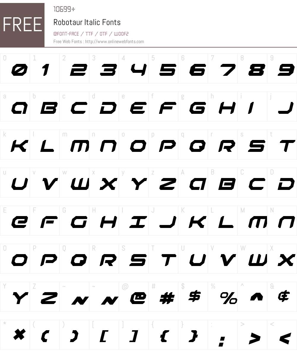 Robotaur Italic Font Screenshots