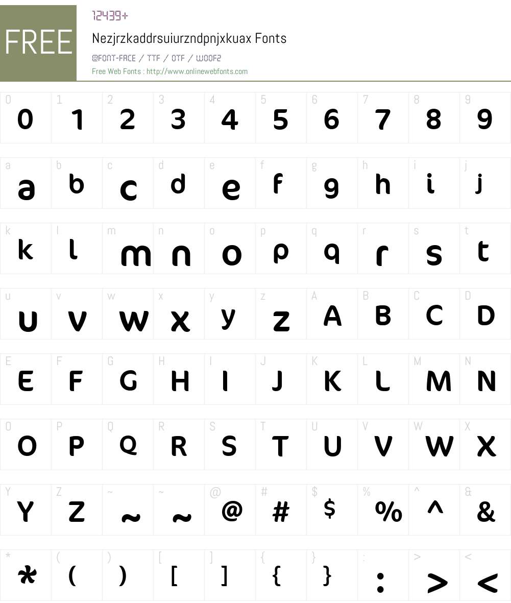 Nezjrzkaddrsuiurzndpnjxkuax Font Screenshots