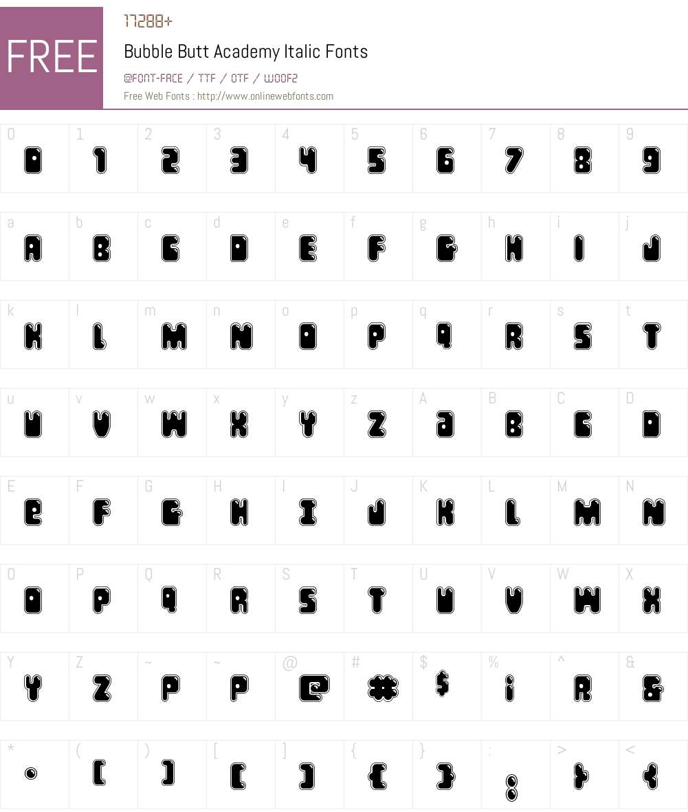Bubble Butt Academy Italic Font Screenshots