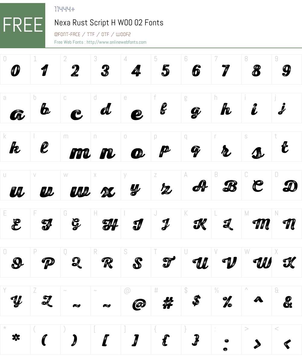 NexaRustScriptHW00-02 Font Screenshots