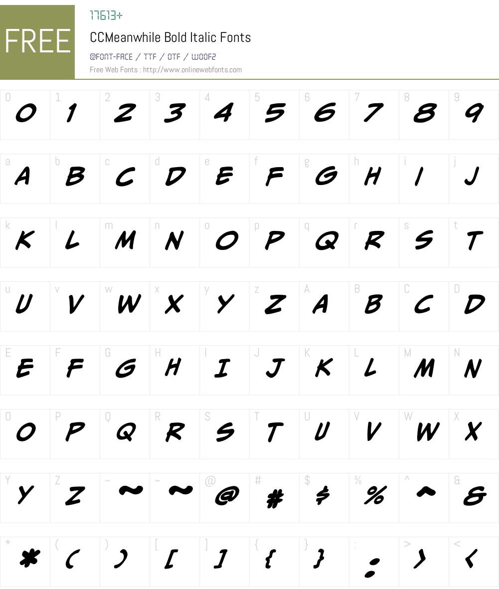 CCMeanwhile-BoldItalic Font Screenshots