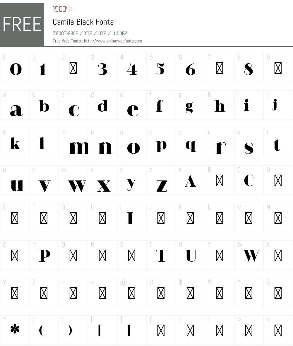 Camila-Black Font Screenshots