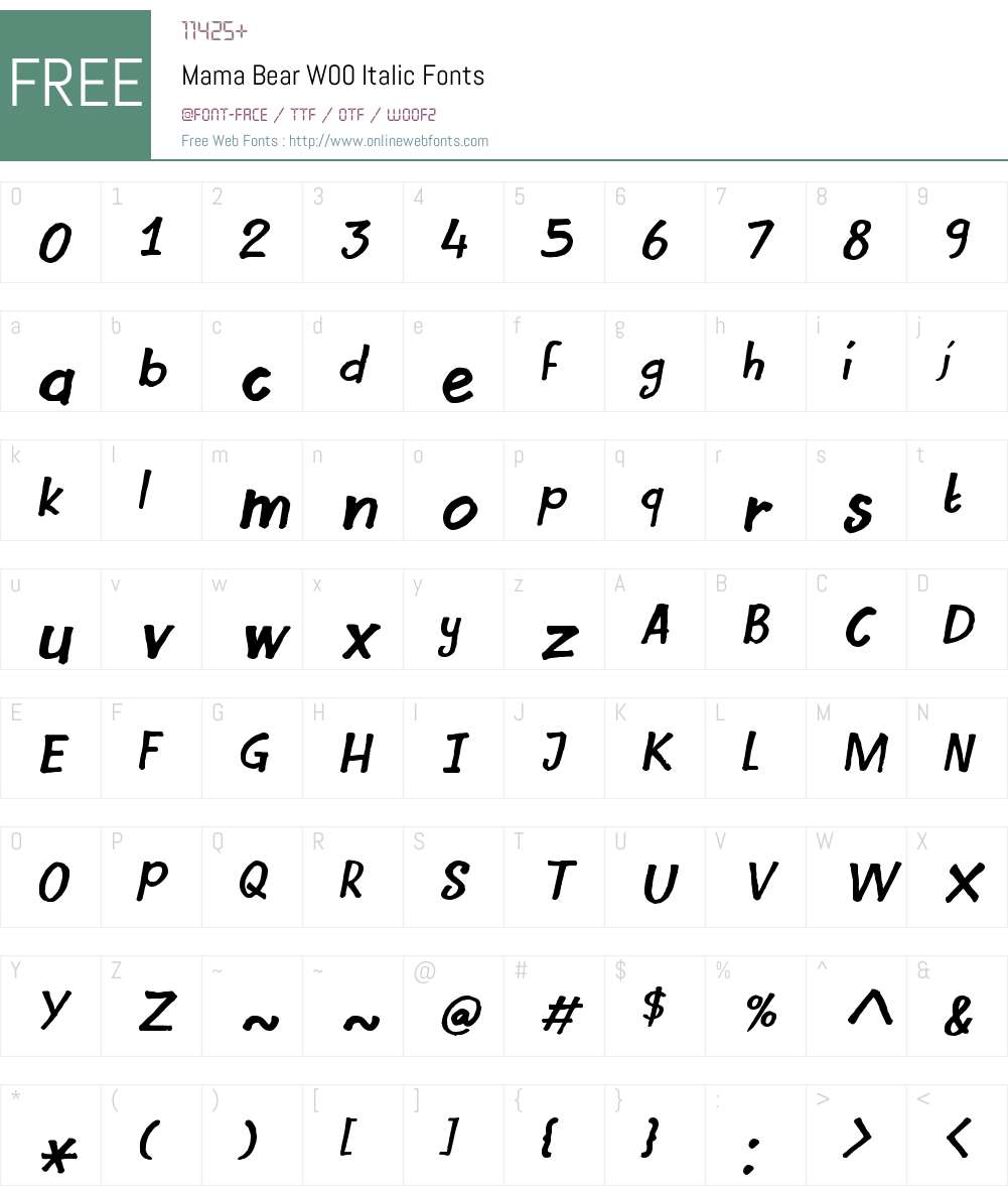 MamaBearW00-Italic Font Screenshots