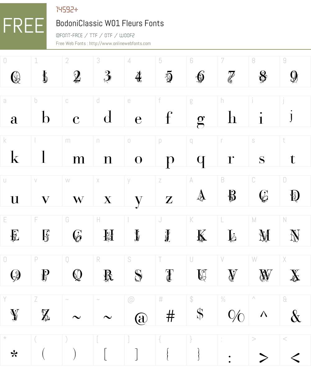 BodoniClassicW01-Fleurs Font Screenshots