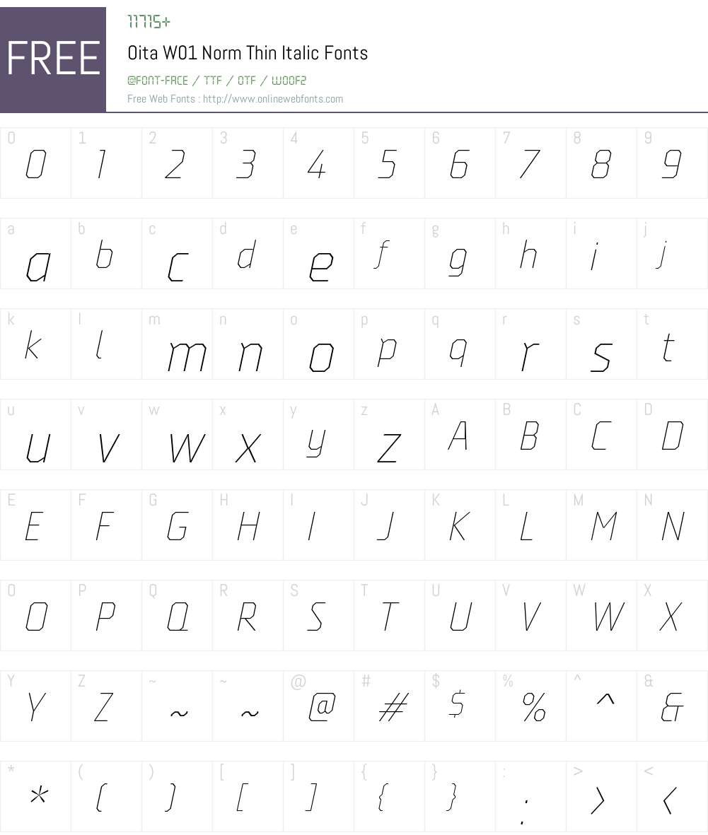 OitaW01-NormThinItalic Font Screenshots