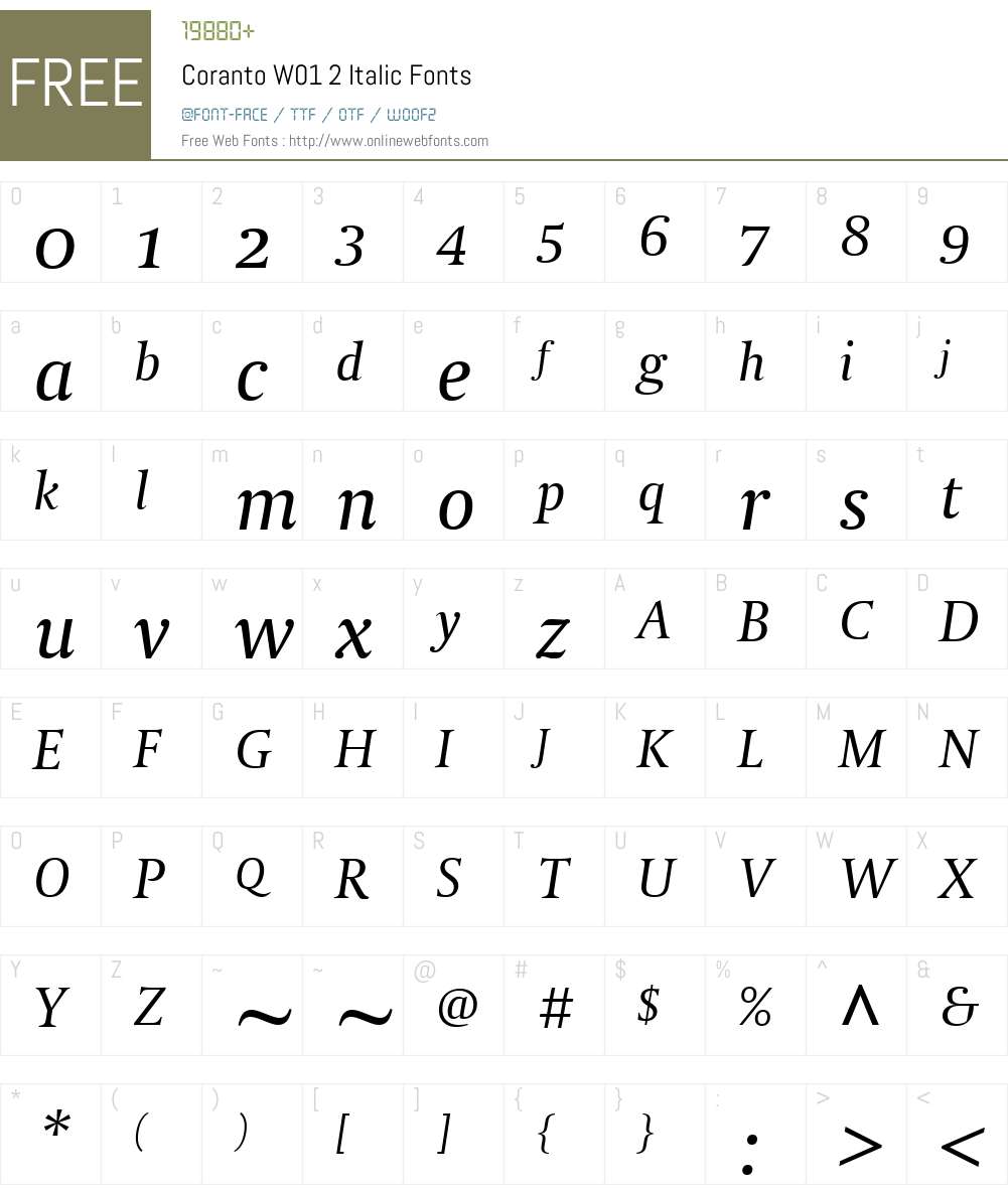 CorantoW01-2Italic Font Screenshots