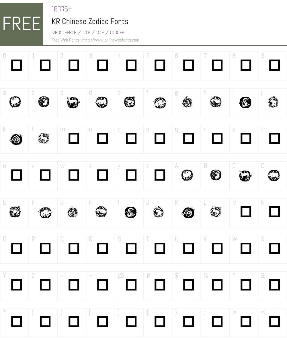KR Chinese Zodiac Font Screenshots