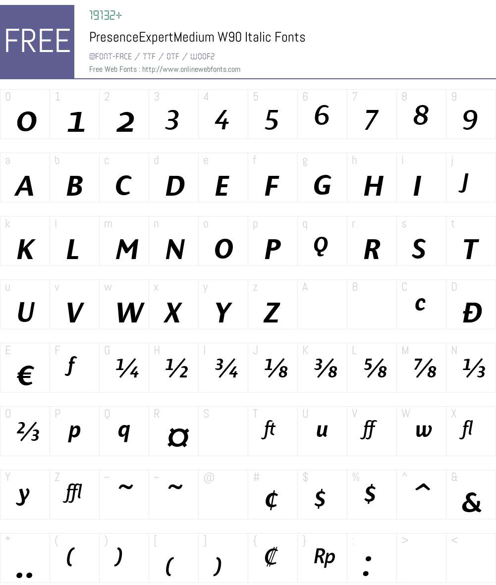 PresenceExpertMediumW90-It Font Screenshots