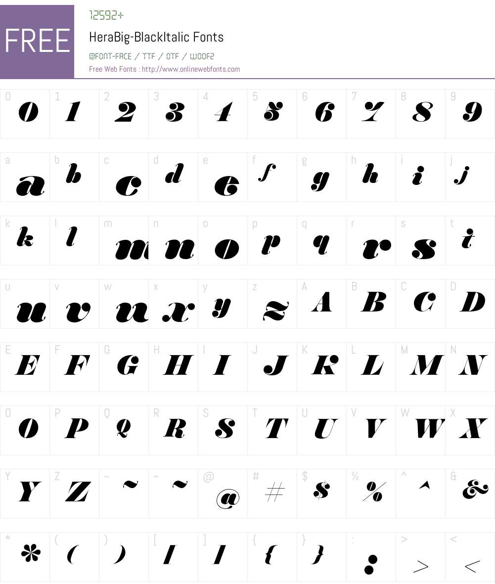 Hera Big Black Italic Font Screenshots