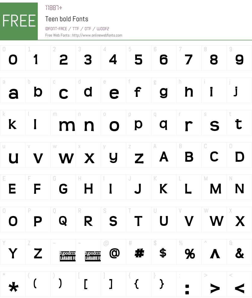Teen Font Screenshots