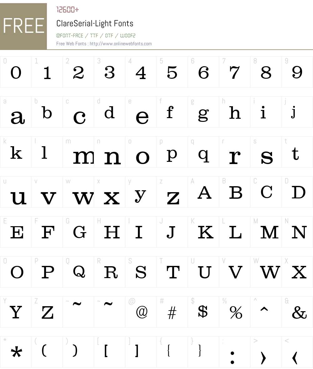 ClareSerial-Light Font Screenshots