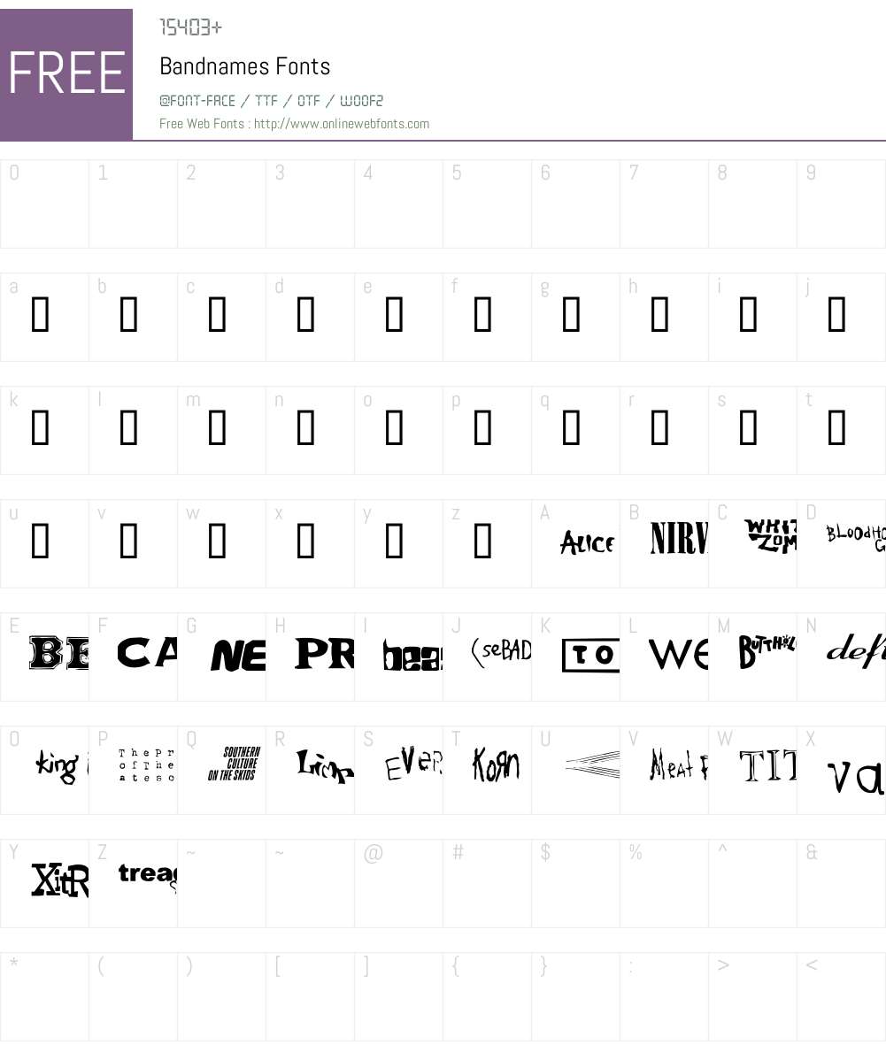 Bandnames Font Screenshots