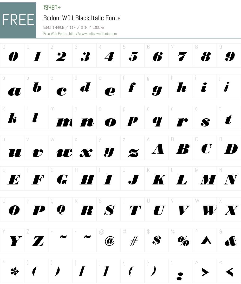 BodoniW01-BlackItalic Font Screenshots