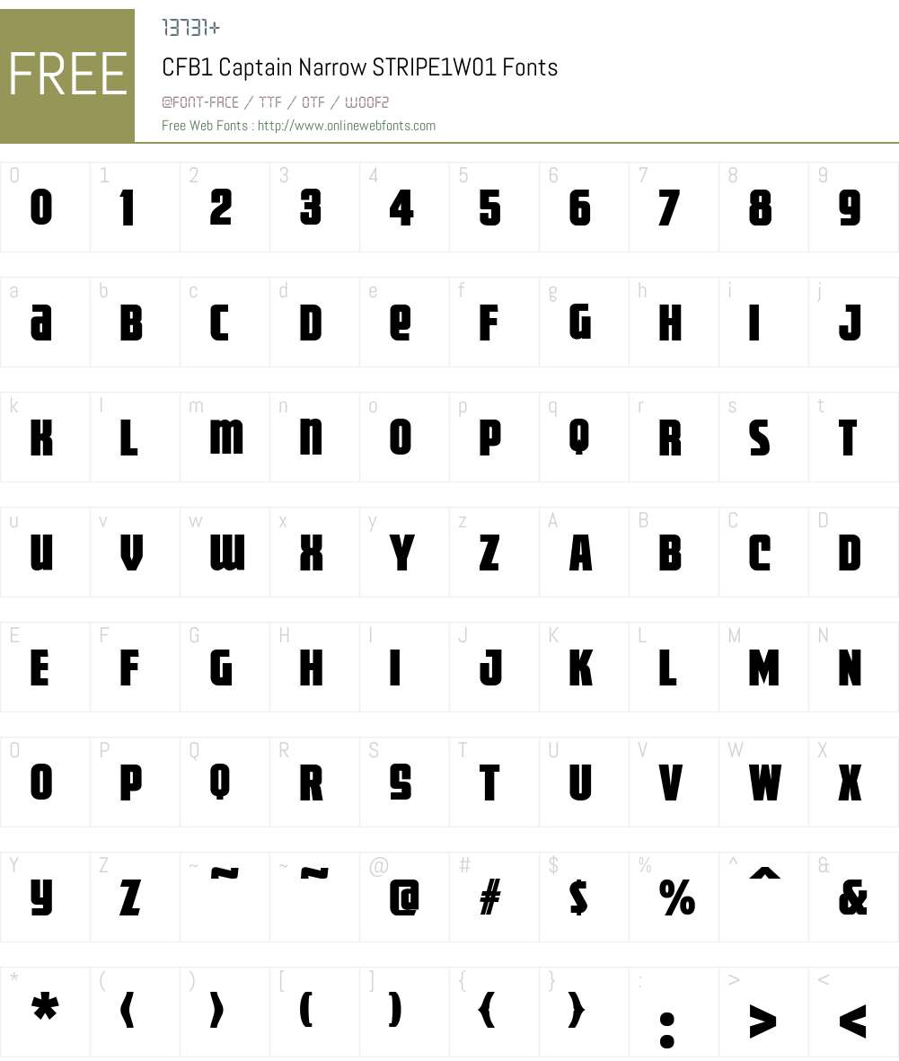 CFB1CaptainNarrowSTRIPE1W01 Font Screenshots