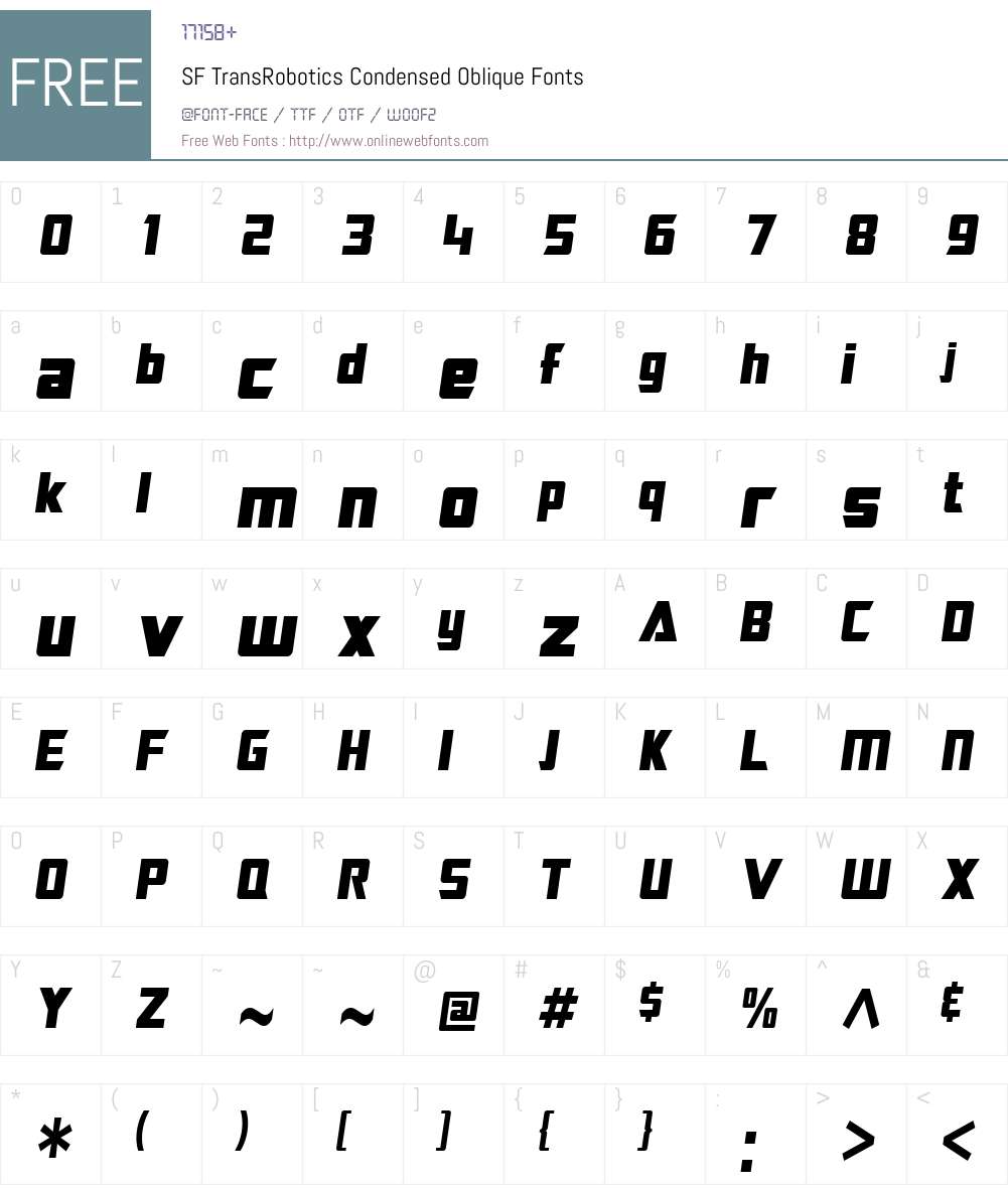 SF TransRobotics Condensed Font Screenshots