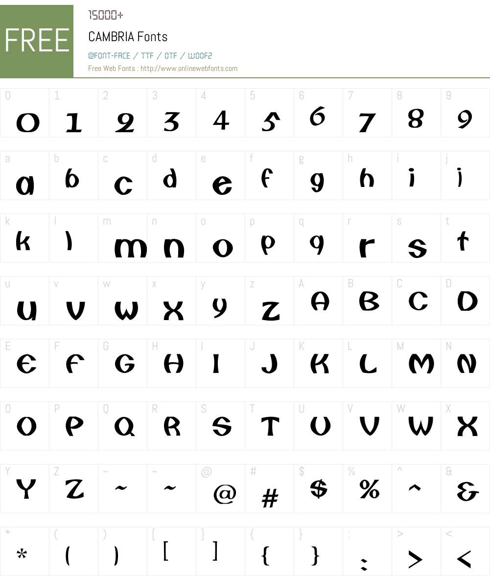 CAMBRIA Font Screenshots